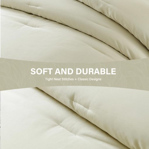 Juego de Edredon King SahSahCasa, Set de Ropa de Cama Esponjoso, Edredon de Algodon 100%, Edredon Acolchado Ligero para Cama King Size, 104" x 90", 3 piezas, Champagne Beige - Imagen 6