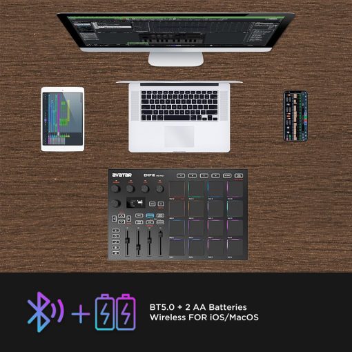 HXW EMP16 MIDI Pad Controller Beat Maker Machine Con Bluetooth, 16 RGB Pads de Ritmo Sensibles a la Velocidad, 16 Niveles, Completo/Medio Nivel, Pantalla OLED, MIDI Entrada/Salida - Imagen 2