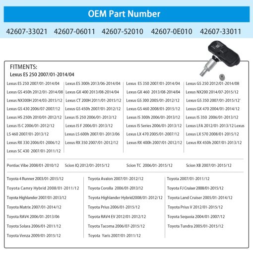 Sensor TPMS PMV-107J 42607-33011 42607-33021 42607-06011 Sensor de Monitoreo de Presion de Neumaticos Compatible con Toyota Lexus Scion (Juego de 5) - Imagen 6