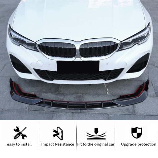Aleron delantero AAriguthel G20 compatible con 2019-2022 3 Series G20 Sedan 320i 330i 330e M340i 318d 320d 330d 3Pcs Lip Chin Spoiler Gloss Black Front Bumper - Imagen 5