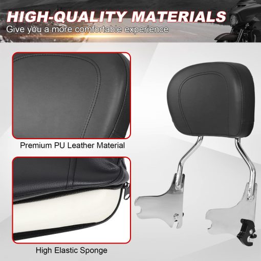 AUFER Respaldo Desmontable Sissy Bar Respaldo Trasero con Almohadilla Compatible con Touring Road King Electra Glide Street Glide Road Glide FLHR FLHX FLHT FLTR 1997-2008 (Cromo) - Imagen 2