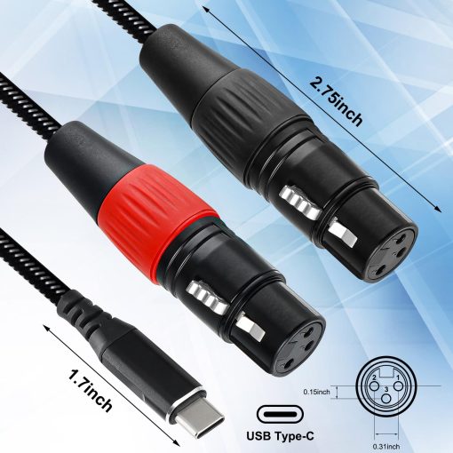 Cable de Audio USB C a Dos XLR Hembra de Anewbig, 10FT Adaptador de USB C a 2 XLR Hembra para Amplificadores, Altavoces Activos, Consolas de Mezcla Trenzado en Negro - Imagen 4