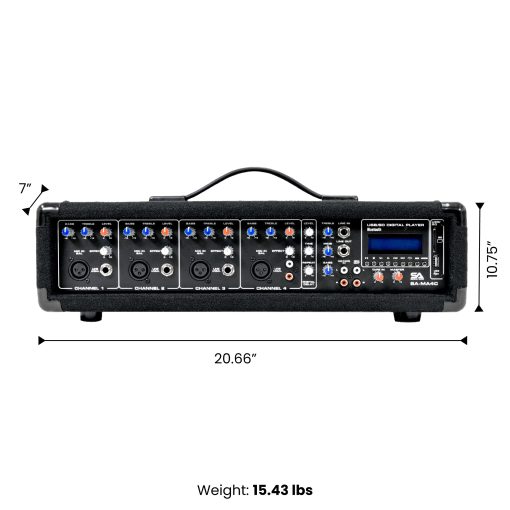 Mezclador de Cabezal PA con Bluetooth y Efectos de 4 Canales y 200 Vatios de Seismic Audio - SA-MA4C - Imagen 2
