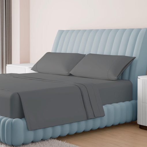 Juego de Sabanas Divididas para Cama Ajustable de Lino Carressa 100% Algodon Egipcio - 1000 Hilos 5 PC Top Split King para Cama Sleep Number, Sabanas Refrescantes, Se Ajusta a Colchon de hasta 18" - Gris Oscuro