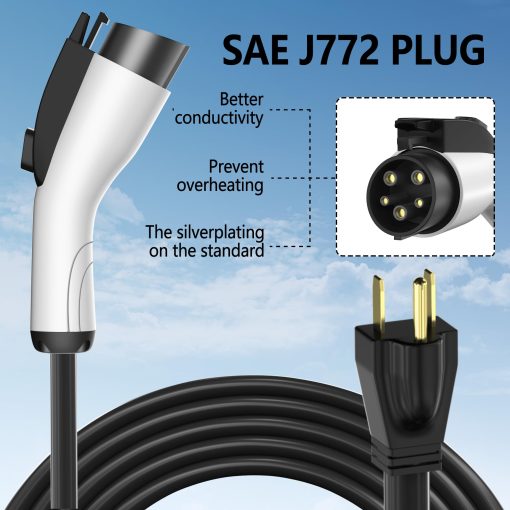 Cargador para vehiculos electricos portatil de nivel 1-2, 20 Amperios 110-240V con cable de 25 pies, enchufe NEMA 6-20 y adaptador de enchufe NEMA 5-15, Estacion de carga para el hogar - Imagen 3