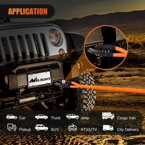 Cuerda de Recuperacion Cinetica Nilight 28,600LBS 7/8in x 20ft Correa de Arrastre Fuerte para Offroad Vehiculos UTV ATV SUV Camion Coche Tractor, Kit de Recuperacion de 2 Anos de Garantia - Imagen 9