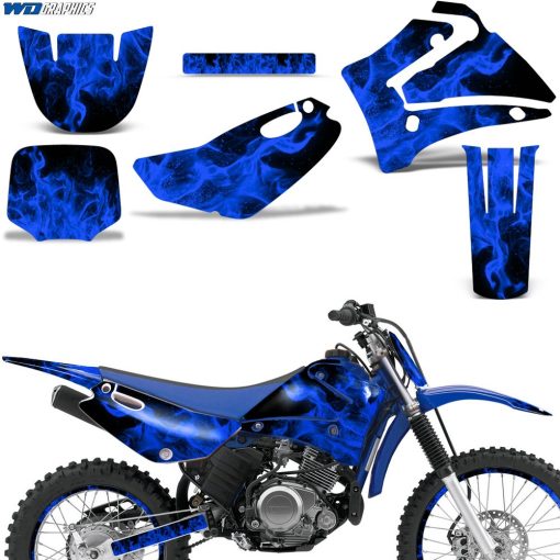 Kit de Calcomanias MX para Motocicleta Compatible con Yamaha TTR125 2000-2007 - Llamas Azules