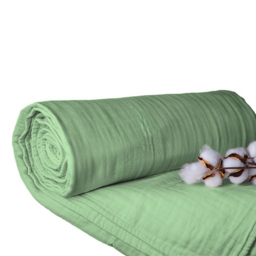Manta de Muselina de Algodon Organico Sleep & Beyond - Suave y Transpirable 4 Capas Doble Gasa - Reversible - Certificado GOTS y Oeko Tex - Sueno Confortable para Todas las Estaciones - Tamano Twin - Verde Salvia