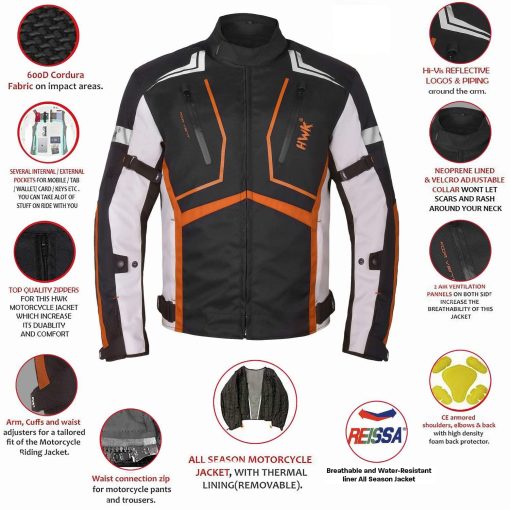 Chaqueta de Moto HWK para Hombres y Mujeres Escorpion con Tela de Cordura para Motociclismo Enduro y Proteccion de Espuma para Impactos, Chaqueta de Moto Deportiva Dual - Naranja, 2XL - Imagen 2