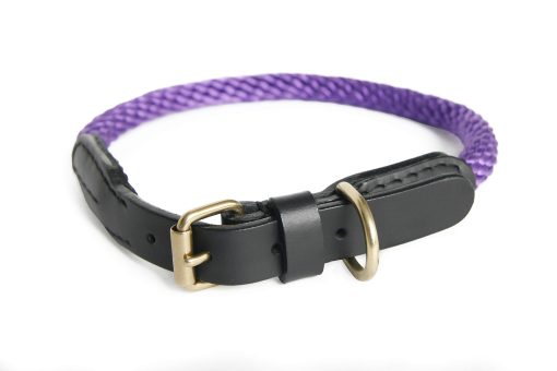 Collar de Perro de Cuerda y Cuero Alvalley con Hebilla - Collares para Perros Resistentes - Collar Trenzado Suave para Entrenamiento y Paseo - Cuerda de Polipropileno Duradera y Fuerte (Morado, 24in, Grosor de 19mm) - Imagen 3