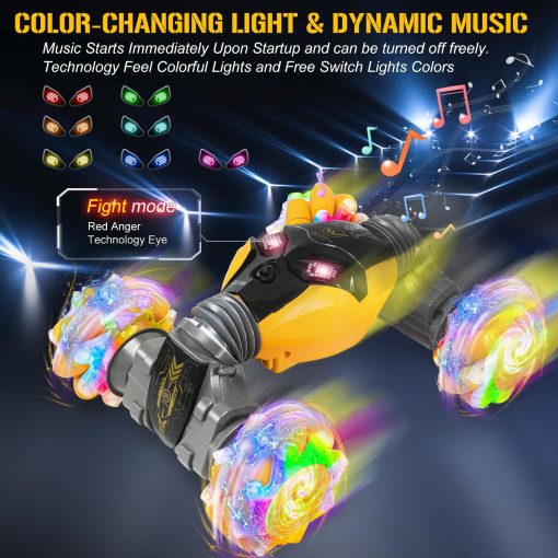 AGNEVE Coches RC Control Remoto por Gestos con Luz Musica 1:12 Coche Rc Controlado a Mano 2.4GHz 4WD Coche de Acrobacias Rc por Gestos Doble Cara Rotacion de 360? Vehiculo Todo Terreno para Ninos Ninas (Amarillo, Profesional) - Imagen 2
