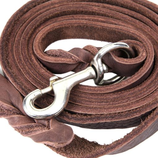 Correa de perro de cuero autentico trenzado marron Dogs Kingdom 4 pies / 5 pies / 7 pies / 8.5 pies El mejor plomo para entrenar y pasear perros grandes y medianos Marron/Gancho plateado 5/7"*5ft - Imagen 2