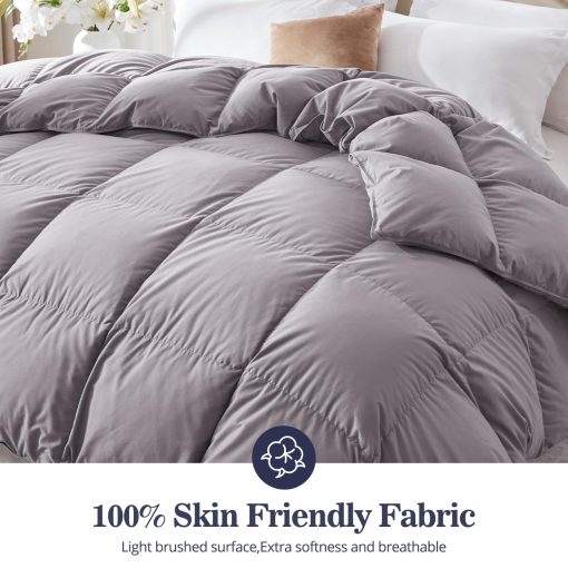 Edredon de Plumas King Size Globon Fluffy - Todas Las Estaciones - Inserto de Edredon Ultra-Suave con Funda de Algodon, 680 Fill Power, Calidez Media con Correas de Esquina, Gris - Imagen 3