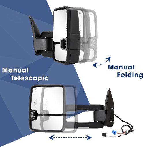 Espejos de remolque HF autoparts compatibles con 2003-2007 Chevy Silverado, GMC Sierra, espejos laterales para remolque, par de potencia calefactados con luz de giro y lampara de marcha atras extensible - Imagen 5