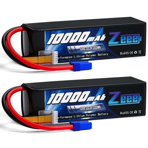 Bateria Lipo Zeee de 6S 10000mAh 22.2V 120C Pack Blando con Conector EC5 y Placas Metalicas para Coche RC Camion Desierto Carreras Tanque Pasatiempos RC (2 Pack)