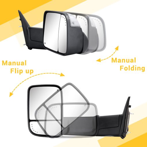 Espejos de remolque Sanooer compatible con Dodge Ram 1500 2009-2018, Dodge Ram 2500 3500 2010-2018 con Vidrio Electrico Calefactado Luz de Senal de Giro Espejo Retrovisor Puddle Lamp Temp Sensor Filpup Par Set - Imagen 5