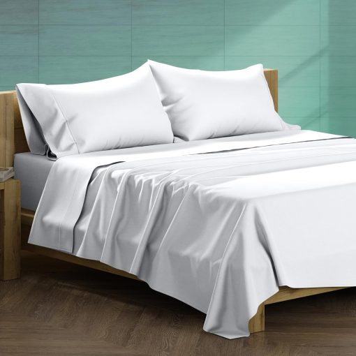 Juego de sabanas XOOX Linen de algodon egipcio tamano King - 1200 hilos, 4 piezas, sabana king de algodon egipcio, sabanas king de lujo, suaves y sedosas, sabanas de bolsillo profundo que se ajustan hasta 19" - King Blanco