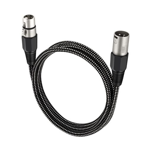 Cable XLR KINXIYU de 30 FT, 3 Pin Trenzado de Nylong Balanceado XLR Macho a Hembra para Microfono DMX (Conductores de Cobre Puro)