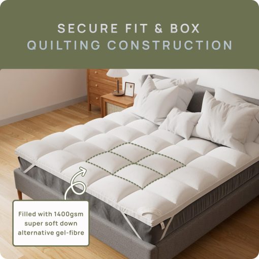 Topper de Colchon Extra Grueso King para Dolor de Espalda y Sueno como en las Nubes, Suave y Mullido, Acolchado de Colchon para Colchon Firme, Colchon con Relleno de 1400GSM, Ajuste para Colchon de 6"-22" - Imagen 7