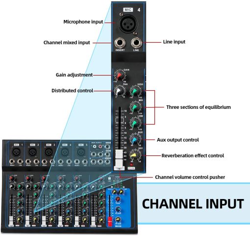 Mezclador de audio portatil Depusheng HT7 Bluetooth con consola de mezcla de sonido DJ USB MP3 Jack 48V Power para grabacion de computadora, 7 canales de mezcla de bandas para grabacion de estudio - Imagen 5