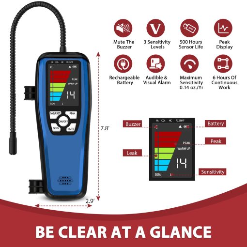 Detector de Fugas de Gas Refrigerante, Simbow LD-200 Detector de Fugas Halogenado, Detector de Fugas de Refrigerante y Probador de Fugas con Bateria Recargable para HVAC, Automovil, Refrigerador R22 R410A R134A - Imagen 2