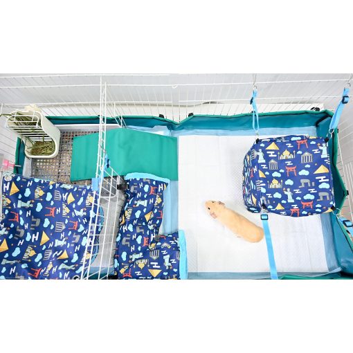 Set de Hamaca para Hurones para jaula Accesorios de jaula 3 estilos, Doble Hamaca o Casa Cuadrada y Cama de Tunel para Cobaya (Azul) - Imagen 5