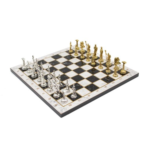 Juego de Ajedrez de Diseño de Marmol, Tablero de Ajedrez de Madera, Piezas de Ajedrez Roma de Metal, Juego de Ajedrez Clasico de Madera/Blanco, 30x30 cm - Imagen 8