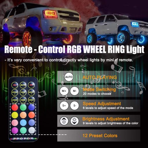 Kit de Luz de Anillo de Rueda Doble de 17 pulgadas Beatto con Funcion de Senal de Giro y Frenado Controlado por Control Remoto y App Simultaneamente con Funcion de Bloqueo - Imagen 4