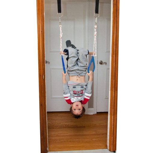 DreamGYM Columpio de Puerta para Ninos Interior - Barra de Trapecio y Combo de Anillos de Gimnasia Azul - Imagen 9