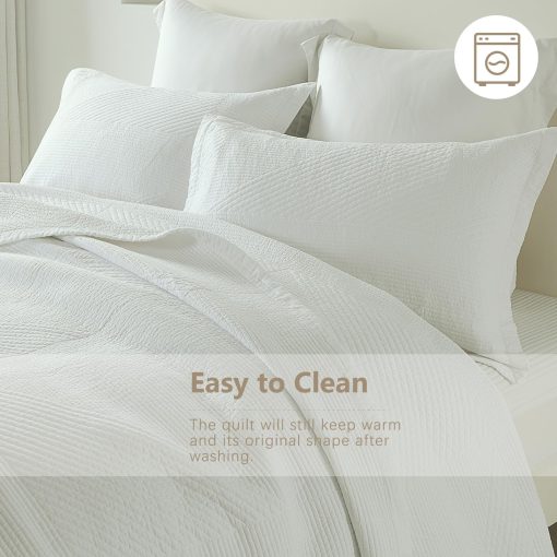 Juego de colchas FineStichery Queen Size, 100% algodon blanco solido colcha, edredon acolchado juego de cama, ropa de cama ligera suave con fundas de almohada para todas las temporadas, 3pcs - Imagen 6