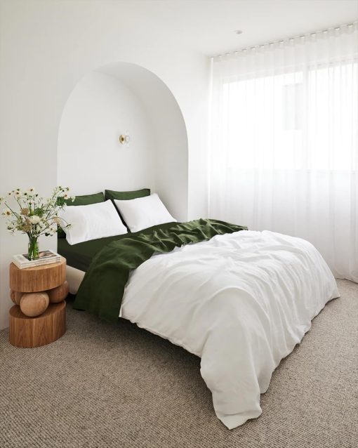 Sabana Ajustable de Lino Bed Threads - 100% Lino Frances - 170 GSM - Lujo y Eco-Amigable - Transpirable, Duradero y Suave - Sabana Ajustable Individual - Lavable a Maquina - Twin XL - Oliva - Imagen 6