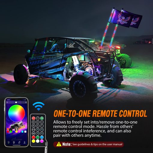 Nilight 2PCS 3FT RGB LED Whip Light, Control Remoto y de APP con Patrones de Caza DIY Luz de Parada Giro Reversa Antena de Seguridad Iluminacion de Latigos para ATV UTV Polaris RZR Can-am Buggy Jeep, Garantia de 2 Anos - Imagen 5