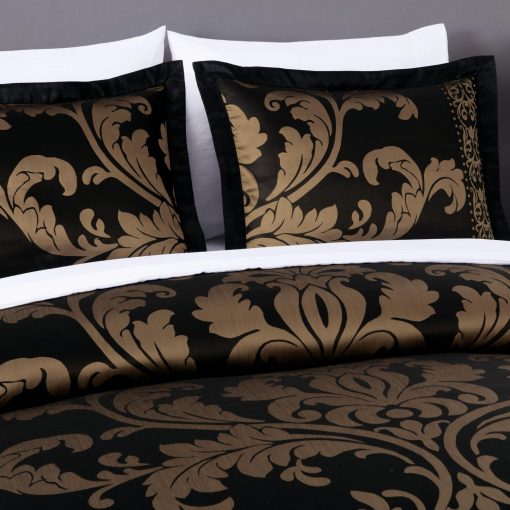 Chezmoi Collection Valor 7-Piece Bed in a Bag Queen, Negro/Oro Juego de Cama de Jacquard Floral de Lujo con Sabanas para Todas las Estaciones - Imagen 3
