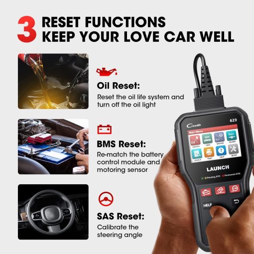 LAUNCH CR629 Escaner OBD2 con Prueba Activa ABS SRS, 3 Servicios de Reinicio de Aceite/SAS/BMS, Herramienta de Escaneo de Codigos de Automovil con Funciones OBD2 Completas, Actualizacion Gratuita de por Vida - Imagen 4