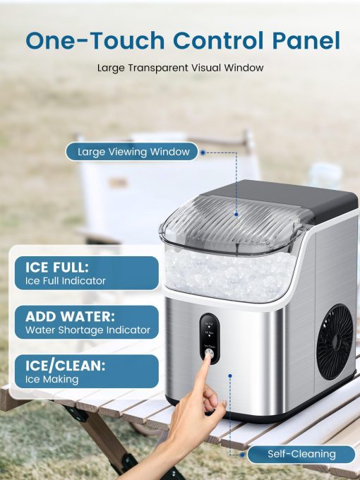 Maquina para hacer hielo en cubitos COWSAR, Maquina de hielo masticable suave, Maquina de hielo portatil en forma de guijarros, 34 libras/dia, Auto-limpieza, Maquina de hielo de un boton para el hogar y fiestas de cocina - Imagen 7