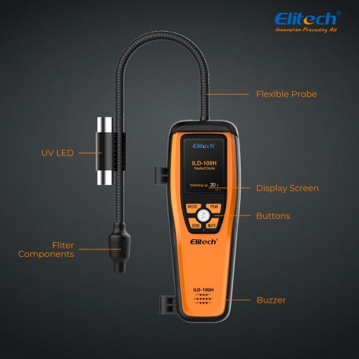 Elitech Detector de Fugas de Refrigerante HVAC con Sensor de Diodo Calentado Halogeno Freon, Deteccion de Aire Acondicionado, R22 R410A R134A R1234YF CFCs HCFCs HFCs, ILD-100H - Imagen 5