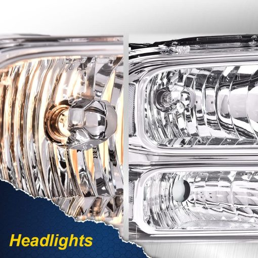 Faros Delanteros CHEDA, Compatible con 1999 2001 2002 2003 2004 Ford F250 F350 F450 F550 Super Duty parachoques Faros, Lamparas transparentes en cubierta de cromo con reflector transparente - Imagen 7