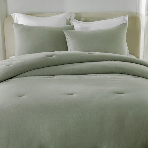 Juego de Edredon King Size de Algodon de Fibra Larga SahSahCasa - Edredon Esponjoso, Juego de Ropa de Cama de Algodon 100% para Cama King, Edredon Transpirable Solido, Alternativa de Plumon, 104" x 90", 3 pzas, Verde Grisaceo - Imagen 4