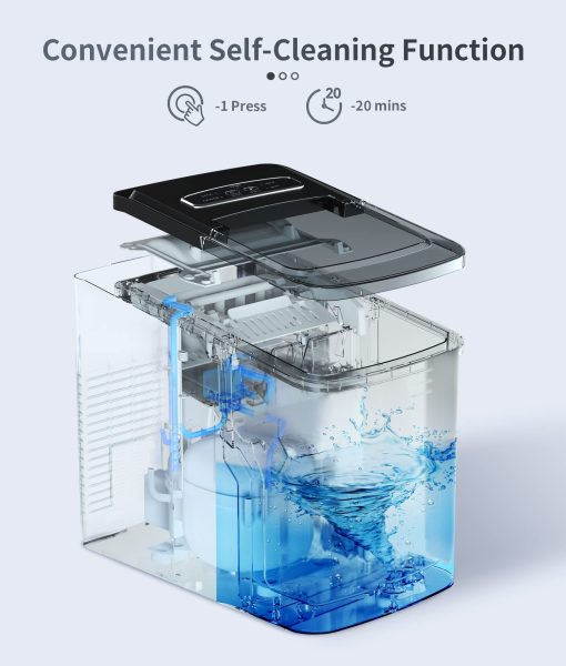 Maquina de Hielo Portatil ecozy, 9 Cubos Listos en 6 Minutos, 26.5 lbs en 24 Horas, Maquina de Hielo Autolimpiable con Bolsas de Hielo/Cucharas de Hielo/Cubeta para Hogar Cocina Oficina Bar Fiesta, Plata - Imagen 3