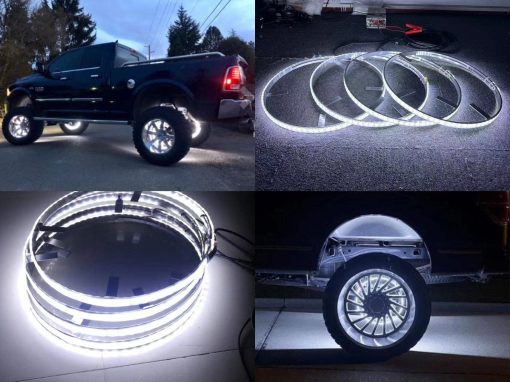 Luces de Aro de Rueda LED Iluminadas en Blanco Puro de Doble Fila Sando Tech 15.5'' Interruptor de Balancin / Control Remoto Luces Brillantes Blancas Solidas Intermitentes para Llantas de Coche de Camion (15.5 PULGADAS Doble Fila) - Imagen 2