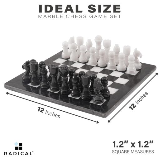 Juego de ajedrez de marmol Radicaln de 12 pulgadas en blanco y negro - Juego de ajedrez hecho a mano, Tablero de ajedrez de marmol, Juego de mesa de damas familiar, Juego de ajedrez deportivo y al aire libre - Imagen 6
