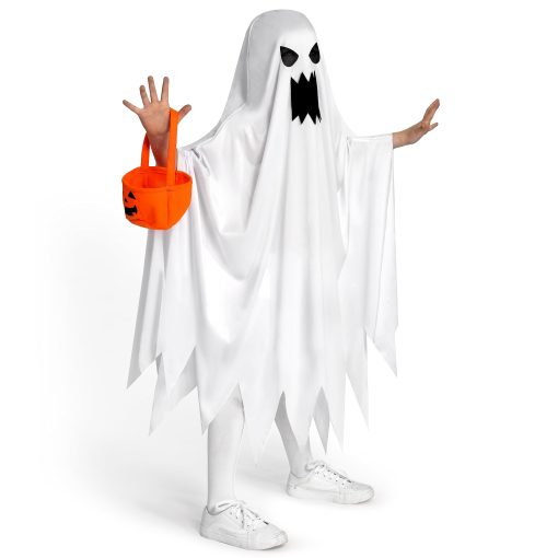 Disfraz de Fantasma para Ninos por Spooktacular Creations, Disfraz de Halloween de Fantasma, Disfraz de Fantasma Rasgado y Enojado Blanco con Bolsa de Calabaza para Ninos, Ninas Disfraz de Halloween, Juego de Rol - Imagen 3