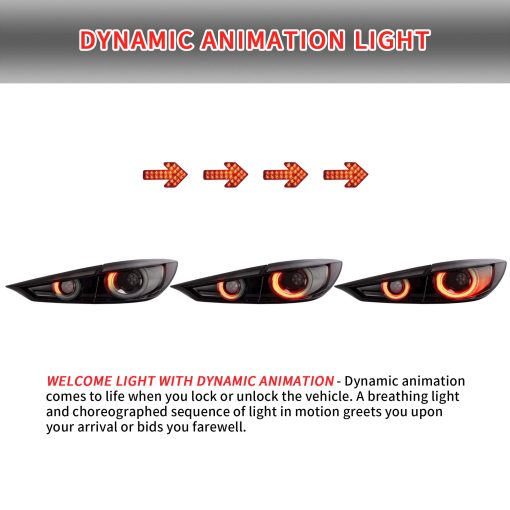 VLAND Luces traseras LED secuenciales completas compatibles con [Mazda 3 Axela 2014-2018] Conjunto de lampara trasera LED para freno y marcha atras, YAB-AL-0317 (Ahumado) [No apto para Hatchback] - Imagen 5