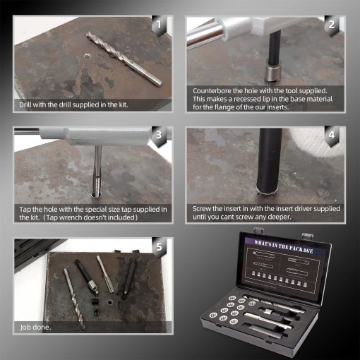 Kit de Reparacion de Roscas SENNMONN M10x1.5 con Broca de 14 mm, Macho, Escariador, Instalador, Inserto de Acero Inoxidable M10*1.5*14mm*10pcs - Imagen 5