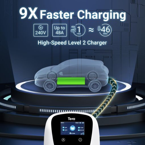 Cargador de Vehiculo Electrico Tera para Tesla: J1772 Nivel 2 EVs ETL Certificado 48 40 Amperios 240 Voltios Estacion de Carga Domestica con Ajuste Manual de Amperios Programacion en la Unidad NEMA 14-50 Cable de 25 FT Blanco W01 - Imagen 4