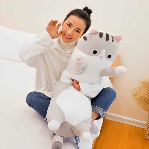 WUYU Encantador Peluche de Gato Lindo Muneco Suave de Gato Relleno de Dibujos Animados Almohada Larga Almohada de Sueno de Lanzamiento Muneco de Juguete Regalo para Ninos Novia Multiples Tamanos (Gris, 150cm/59in) - Imagen 4