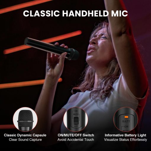 Sistema de Microfono Inalambrico Phenyx Pro, 4 Canales de Microfonos Inalambricos VHF, con 4 Microfonos Dinamicos de Mano, Receptor de Metal, Largo Alcance, Microfono para Cantar, Karaoke, Igleisa (PTV-2000A) - Imagen 4