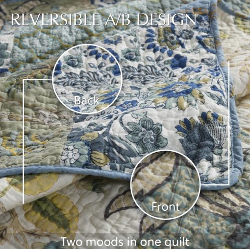 Camandy Colcha de Algodon Juego de Ropa de Cama 3 Piezas Reversible Edredon Conforter Paisley Floral Patchwork Verde Salvia, Tamano King - Imagen 5
