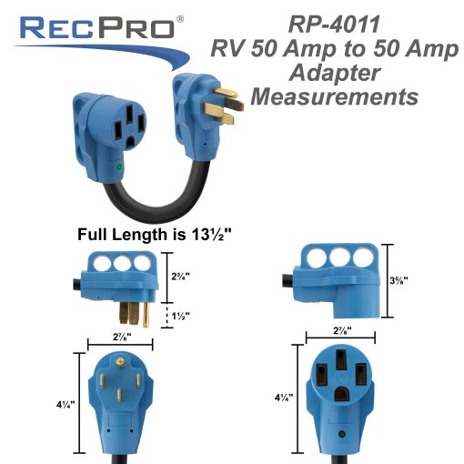 Adaptador de perro de 50 amperios a 50 amperios RecPro RV | Adaptador de energia en tierra | 50A macho a 50A hembra - Imagen 3