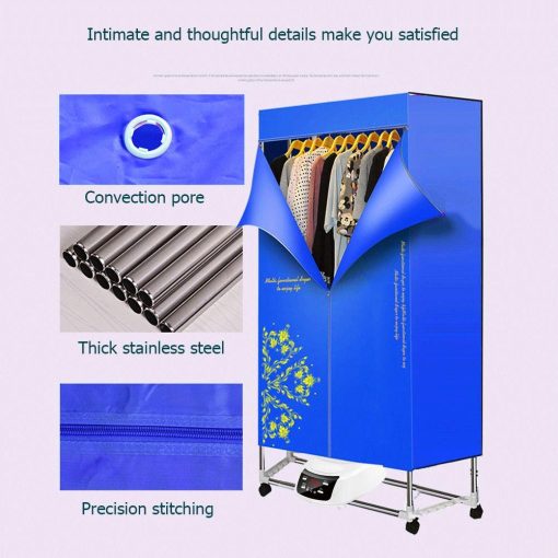Secadora de Ropa Portatil 110v-240v Electrica Plegable Maquina de Secado Domestico Plegable con Control Remoto Temporizador Ajustable Bajo Ruido para Hogar, Lavanderia, Apartamento (Azul Marino-Flores) - Imagen 2